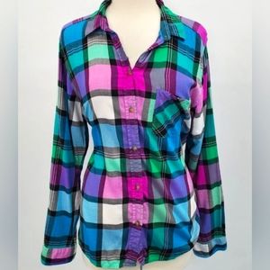 American Eagle Women's Boyfriend Plaid Button-down Long Sleeve Size Medium Top